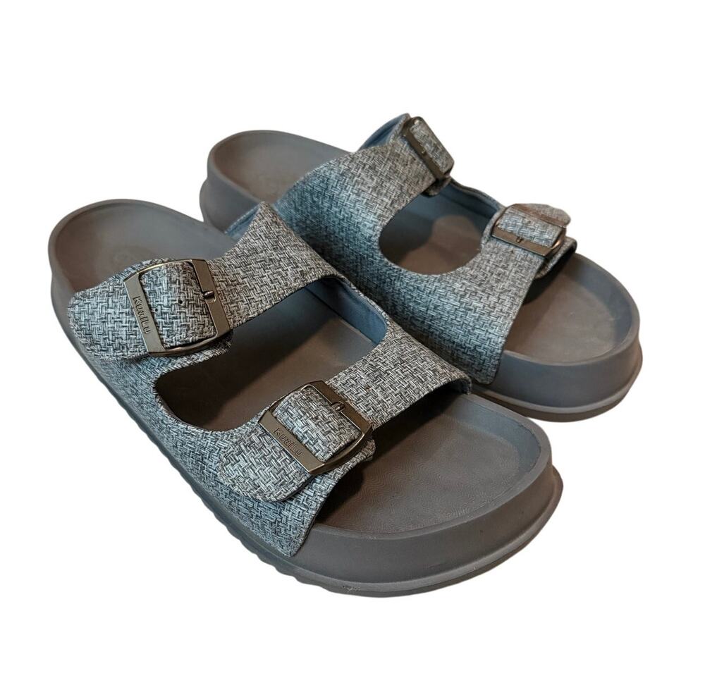 KuaiLu Women's Orthopedic Recovery Slides Gray Size 10 Double Buckle Sandals